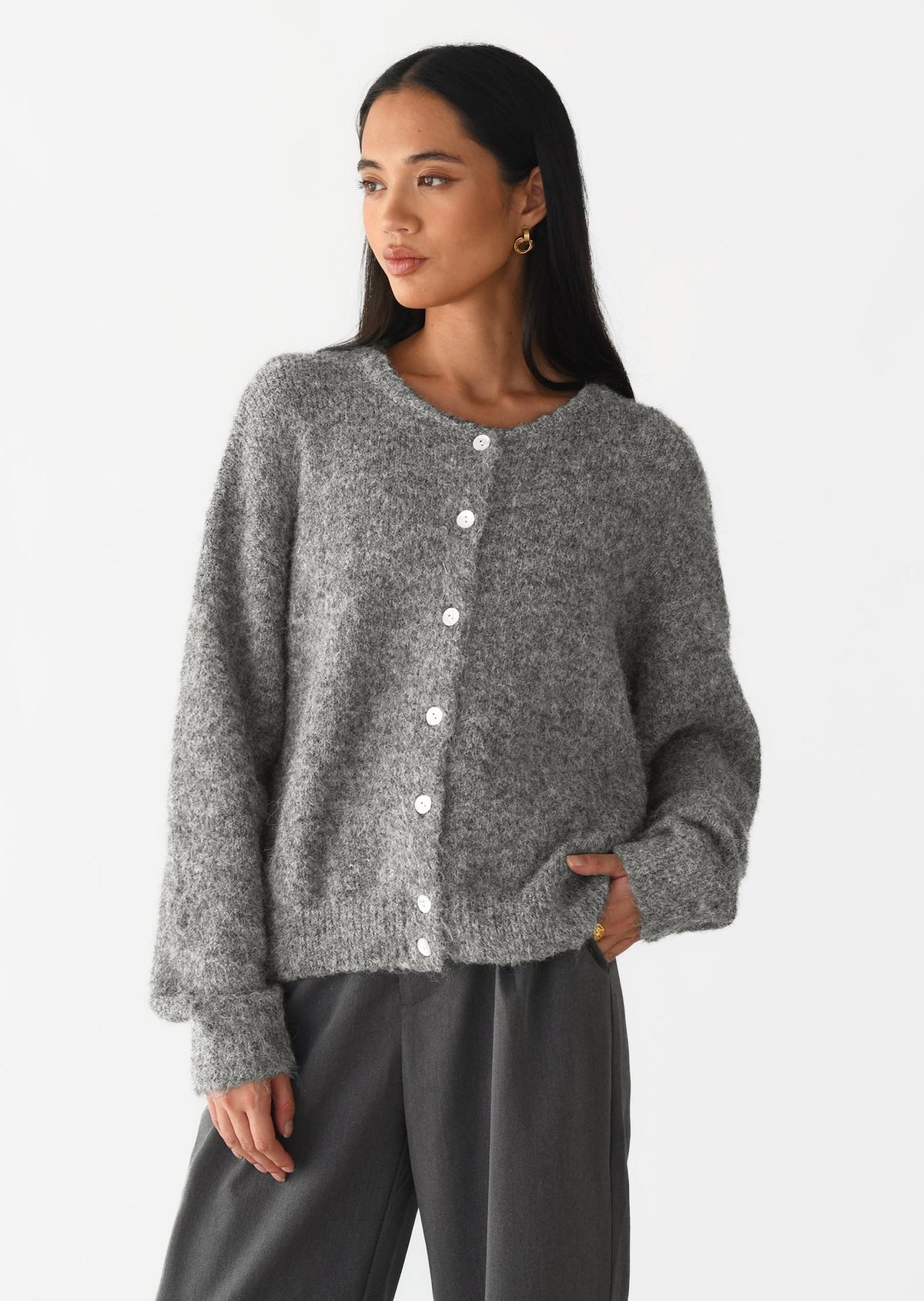 Cardigan Damen mit Knopfdetails und lässigem Schnitt - 12 - Annoboutique