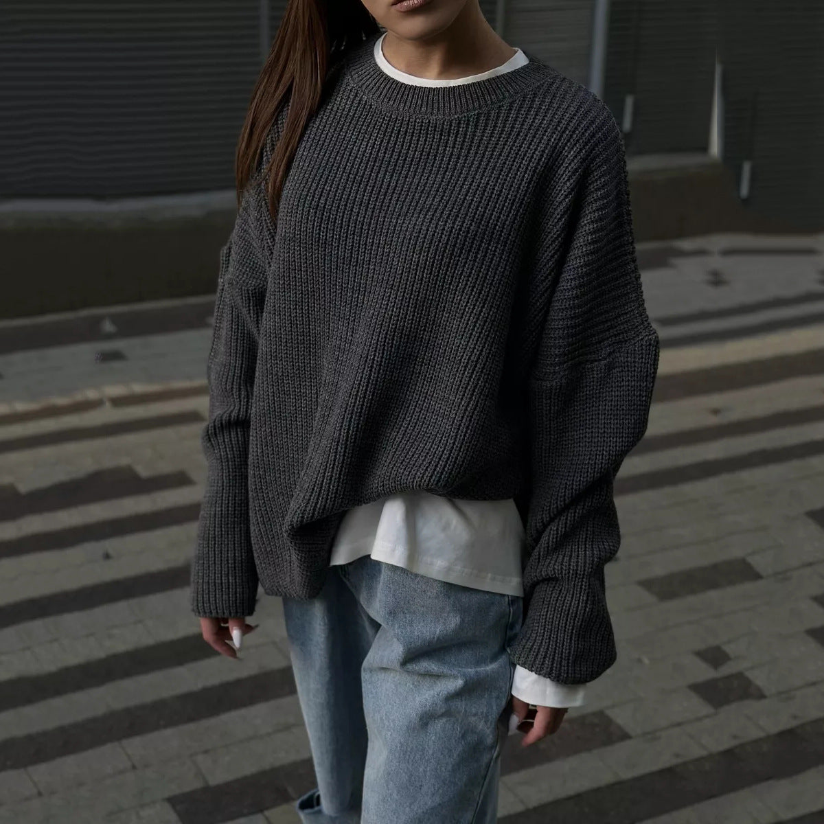 Pullover Damen mit Rundhalsausschnitt und lässigem Schnitt - 10 - Annoboutique