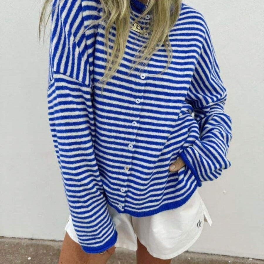 Pullover Damen mit Streifenmuster und Knopfdetails - lässiger Schnitt - 9 - Annoboutique