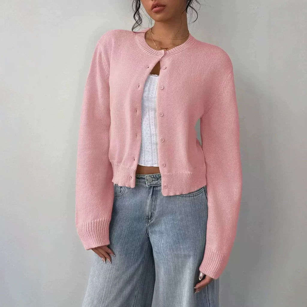 Cardigan Damen mit Rundkragen und Knopfverschluss – lockere Passform - 1 - Annoboutique