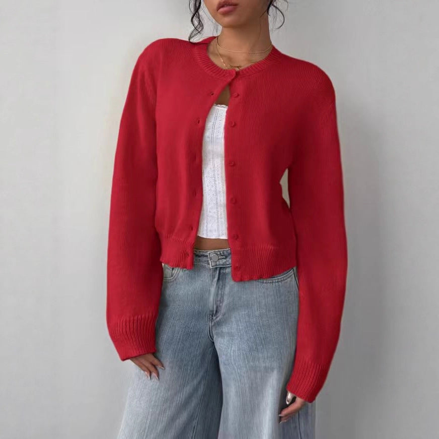 Cardigan Damen mit Rundkragen und Knopfverschluss – lockere Passform - 2 - Annoboutique