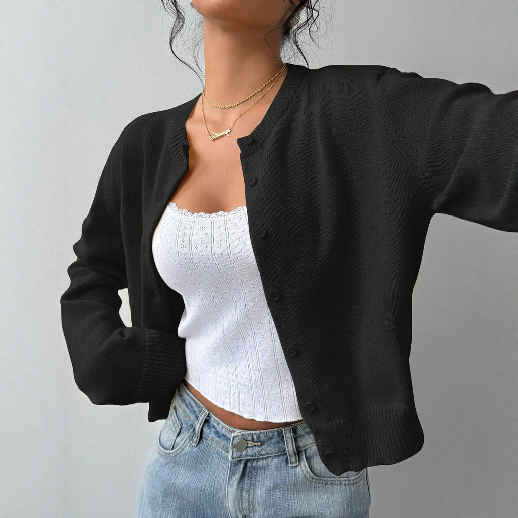 Cardigan Damen mit Rundkragen und Knopfverschluss – lockere Passform - 3 - Annoboutique