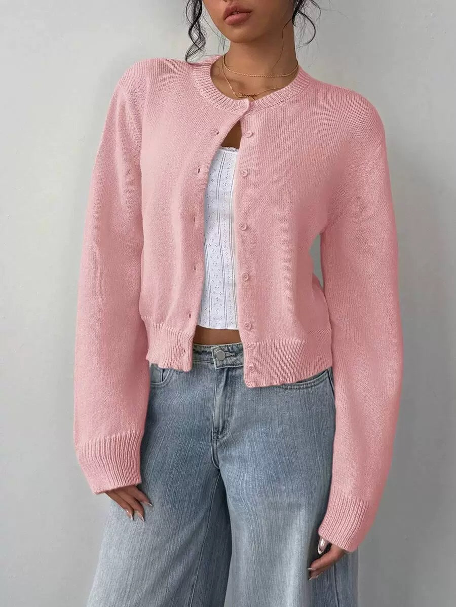 Cardigan Damen mit Rundkragen und Knopfverschluss – lockere Passform - 5 - Annoboutique