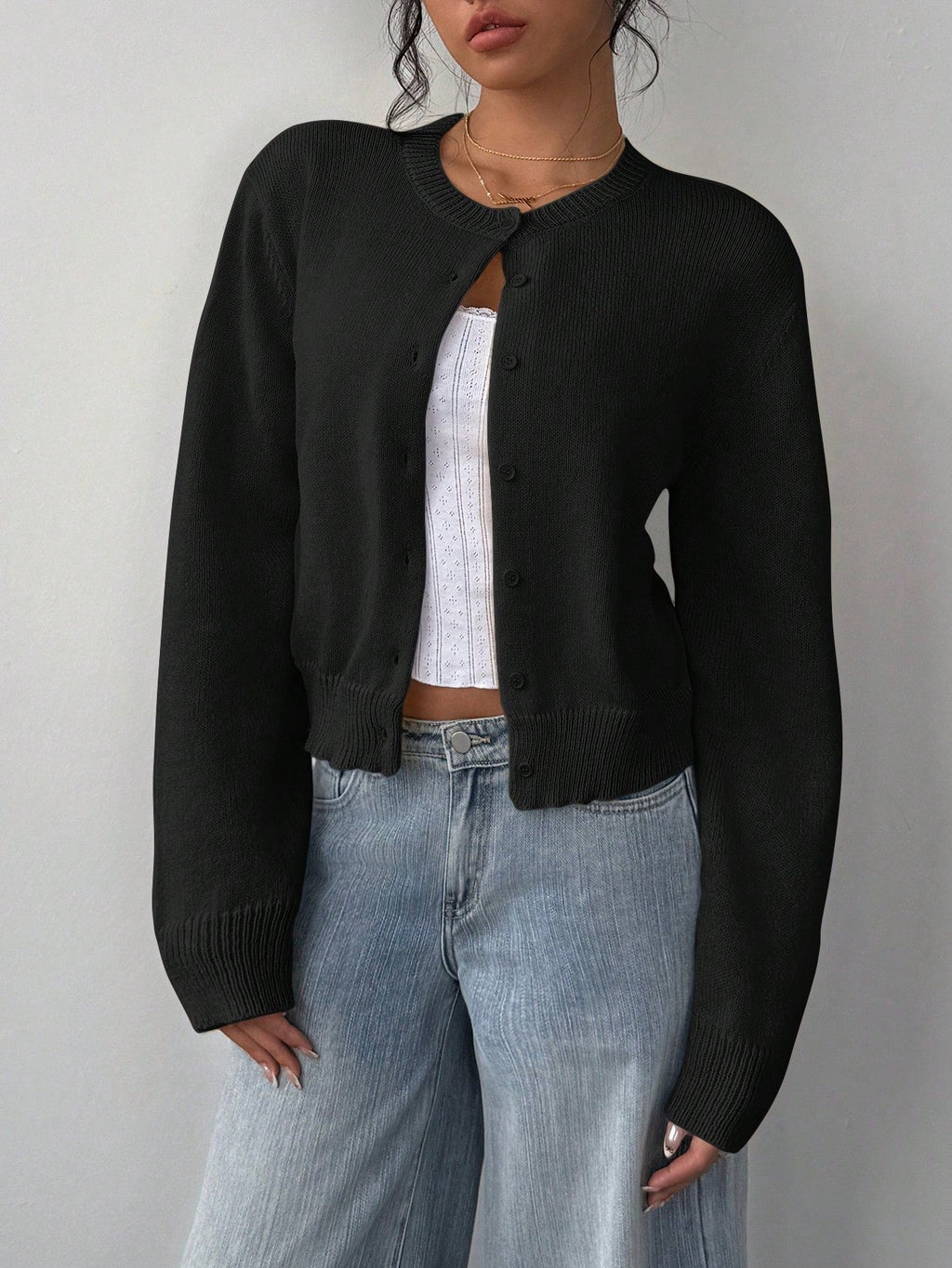 Cardigan Damen mit Rundkragen und Knopfverschluss – lockere Passform - 7 - Annoboutique