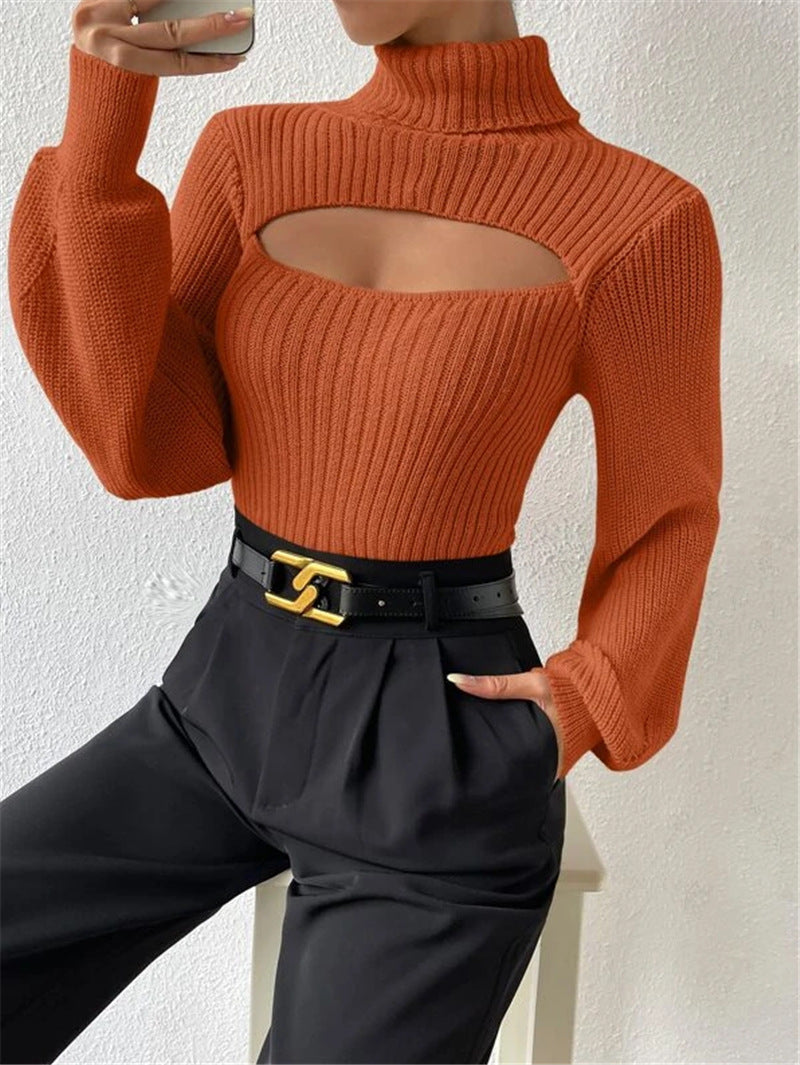 Stylischer Pullover Damen mit hohem Kragen und Cut-Outs - 2 - Annoboutique