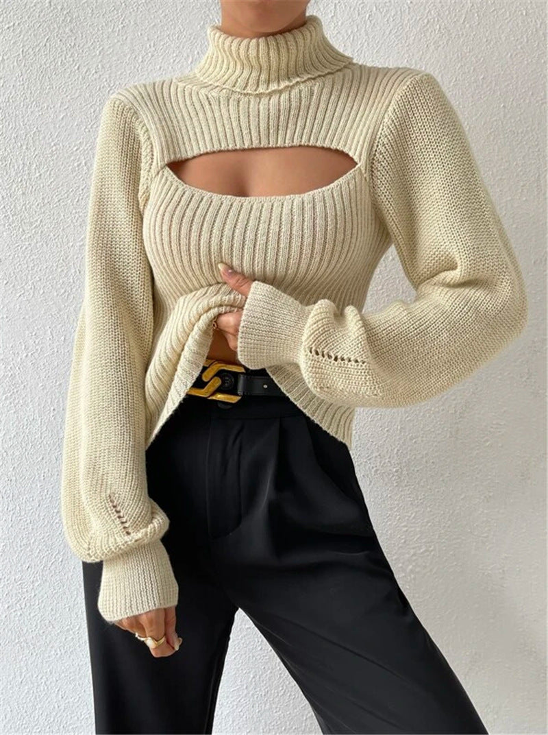 Stylischer Pullover Damen mit hohem Kragen und Cut-Outs - 3 - Annoboutique