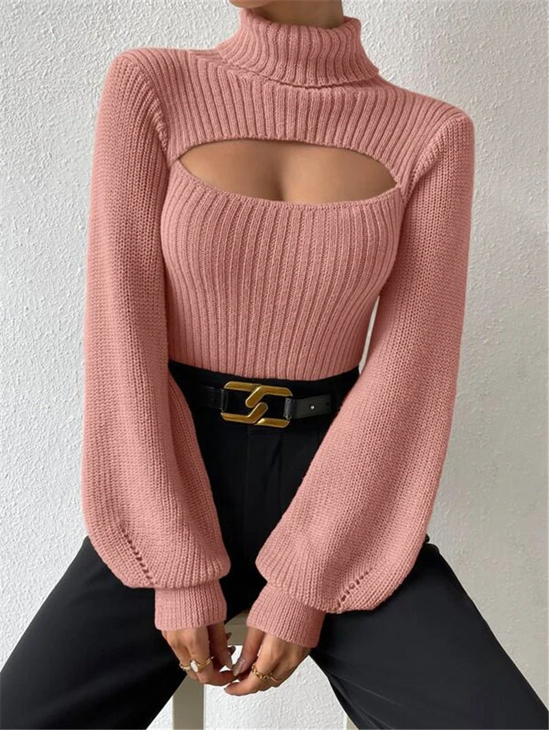 Stylischer Pullover Damen mit hohem Kragen und Cut-Outs - 4 - Annoboutique