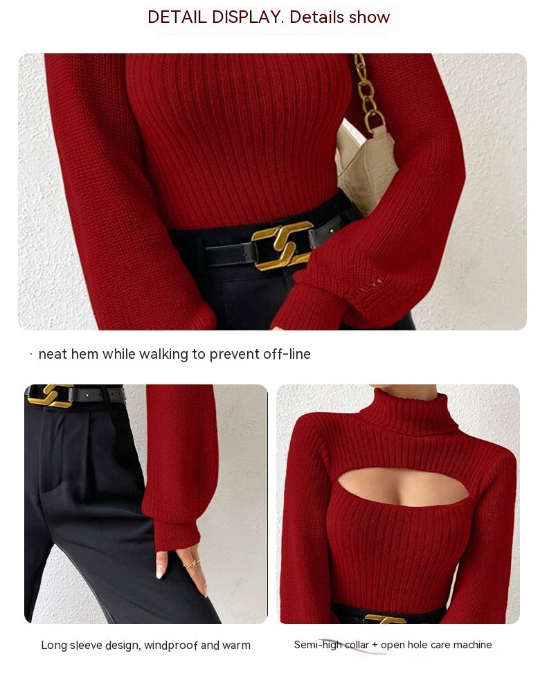 Stylischer Pullover Damen mit hohem Kragen und Cut-Outs - 10 - Annoboutique