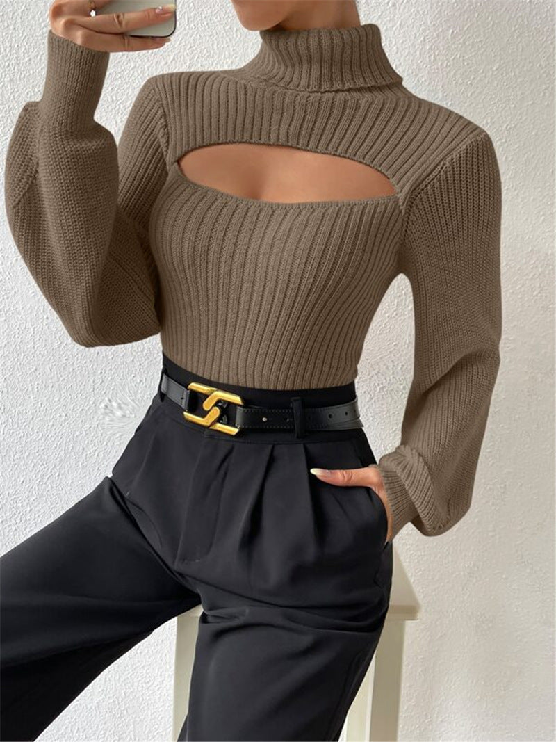 Stylischer Pullover Damen mit hohem Kragen und Cut-Outs - 11 - Annoboutique