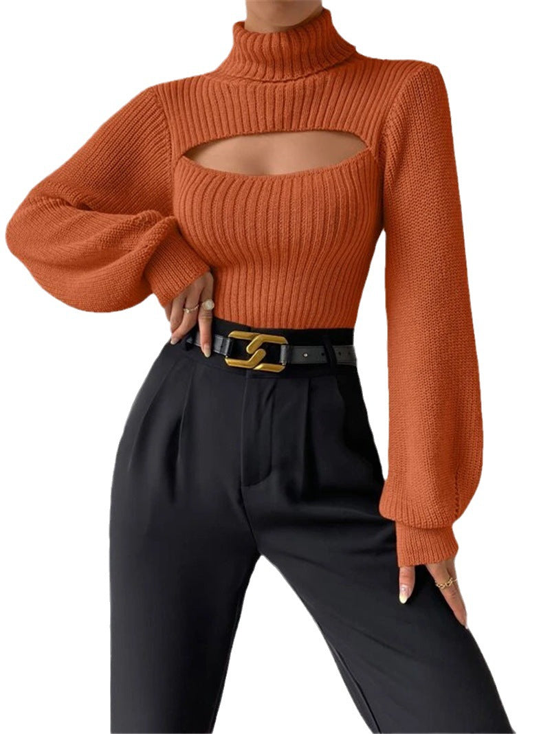 Stylischer Pullover Damen mit hohem Kragen und Cut-Outs - 12 - Annoboutique