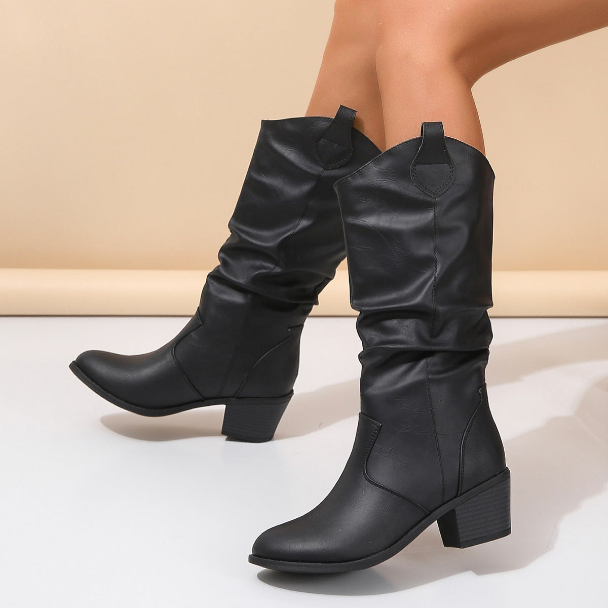 Stiefel Damen mit Blockabsatz und Raffungen - 5 - Annoboutique