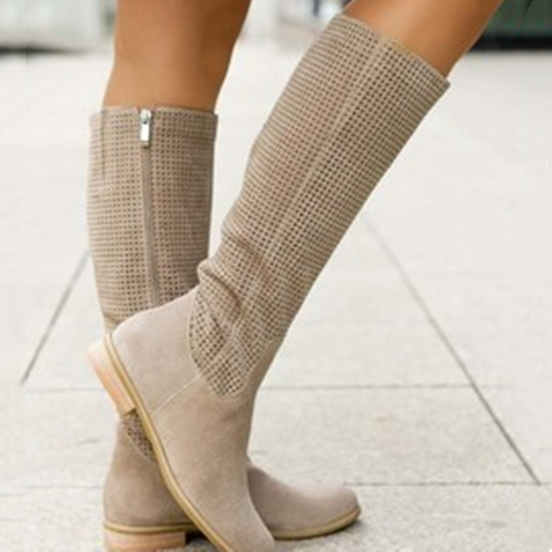 Damen Stiefel mit hohem Schaft und perforiertem Design - 1 - Annoboutique