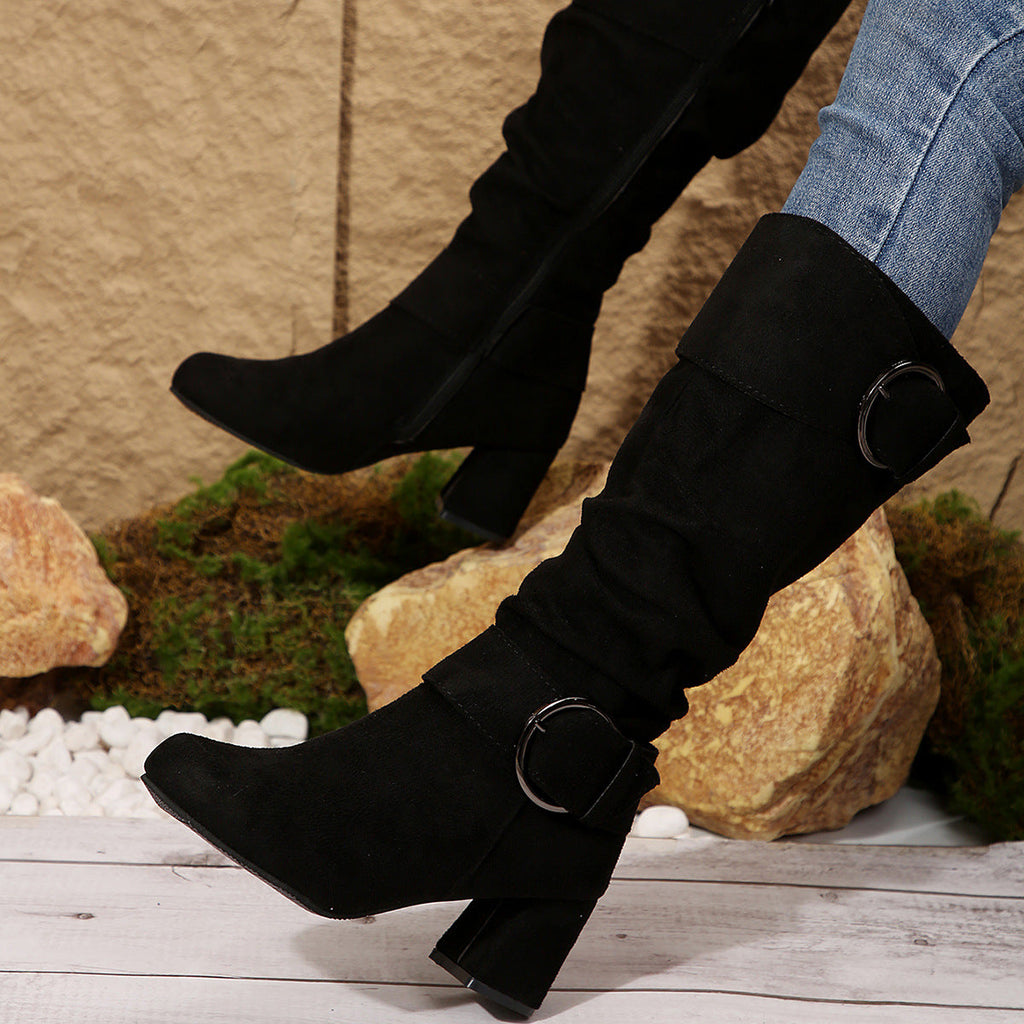Stiefel Damen mit modischer Schnalle und Blockabsatz - 1 - Annoboutique