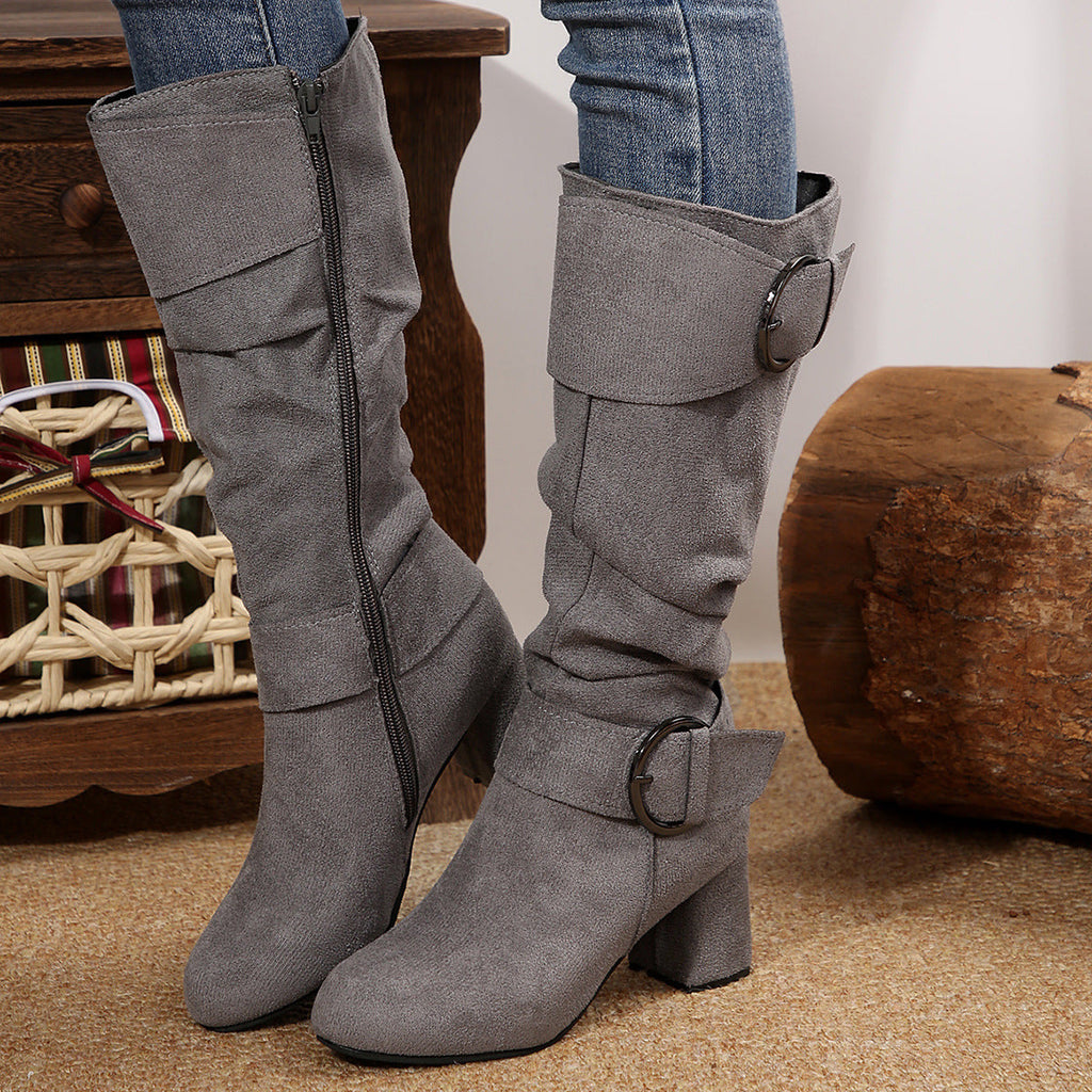 Stiefel Damen mit modischer Schnalle und Blockabsatz - 2 - Annoboutique