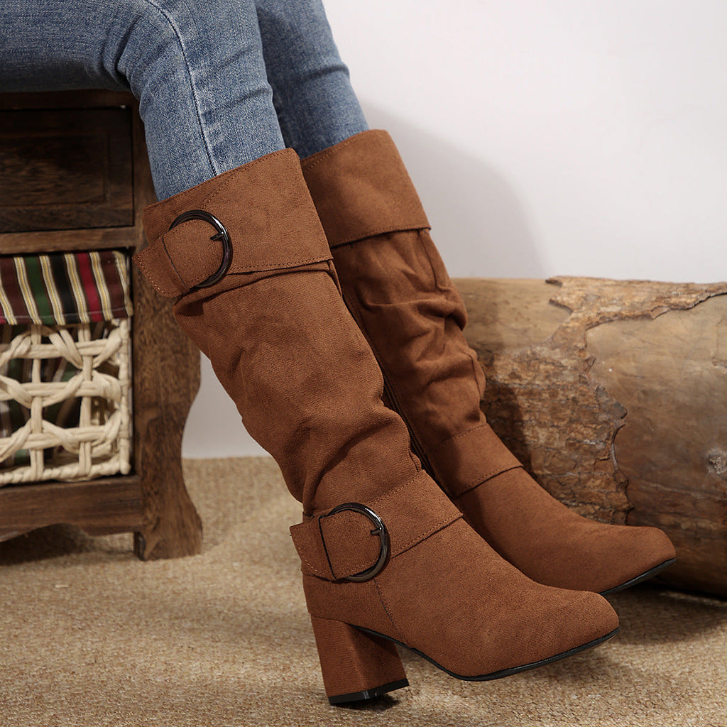 Stiefel Damen mit modischer Schnalle und Blockabsatz - 4 - Annoboutique