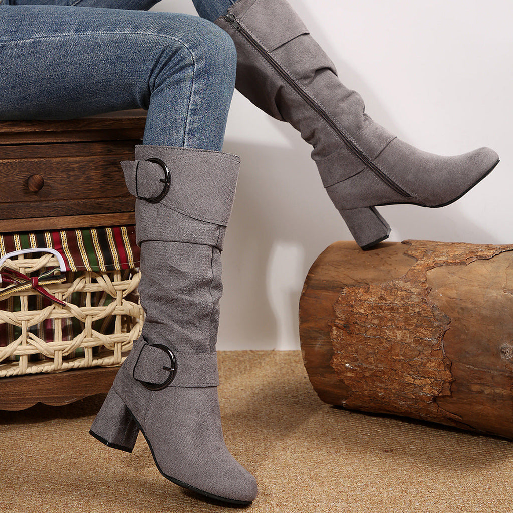 Stiefel Damen mit modischer Schnalle und Blockabsatz - 5 - Annoboutique