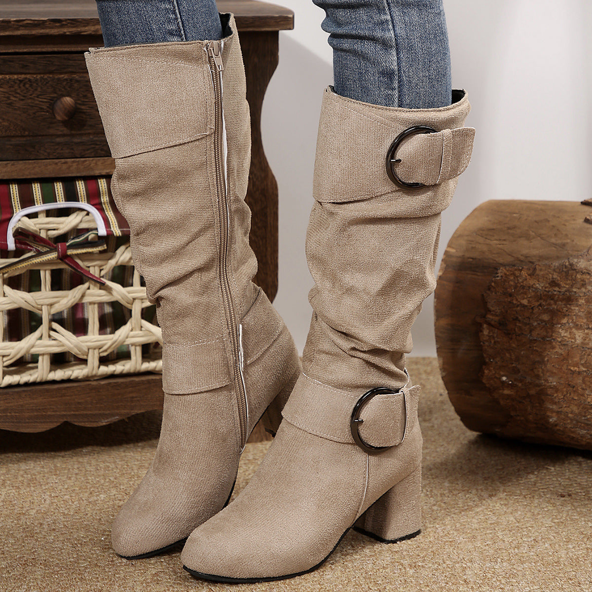 Stiefel Damen mit modischer Schnalle und Blockabsatz - 7 - Annoboutique