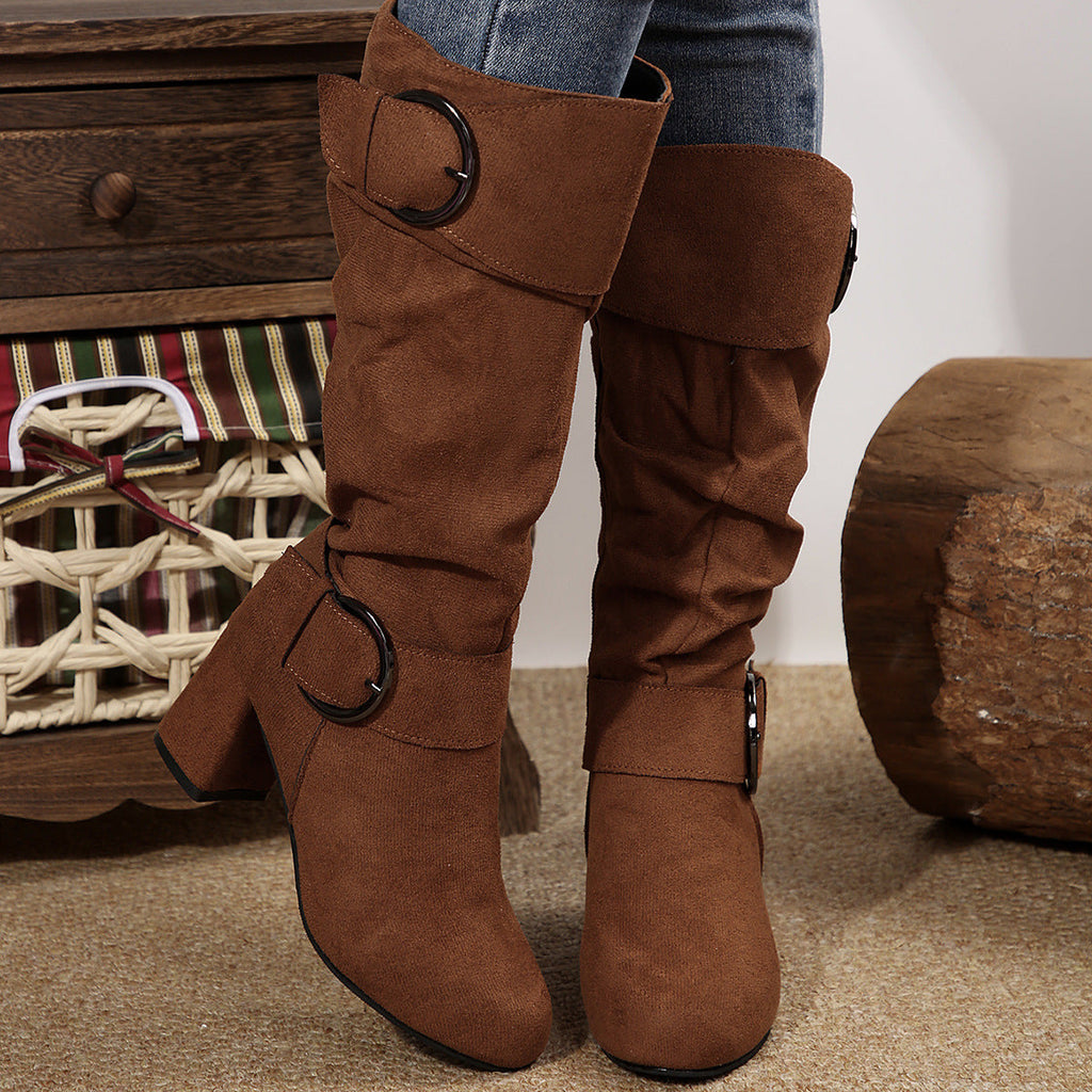 Stiefel Damen mit modischer Schnalle und Blockabsatz - 8 - Annoboutique