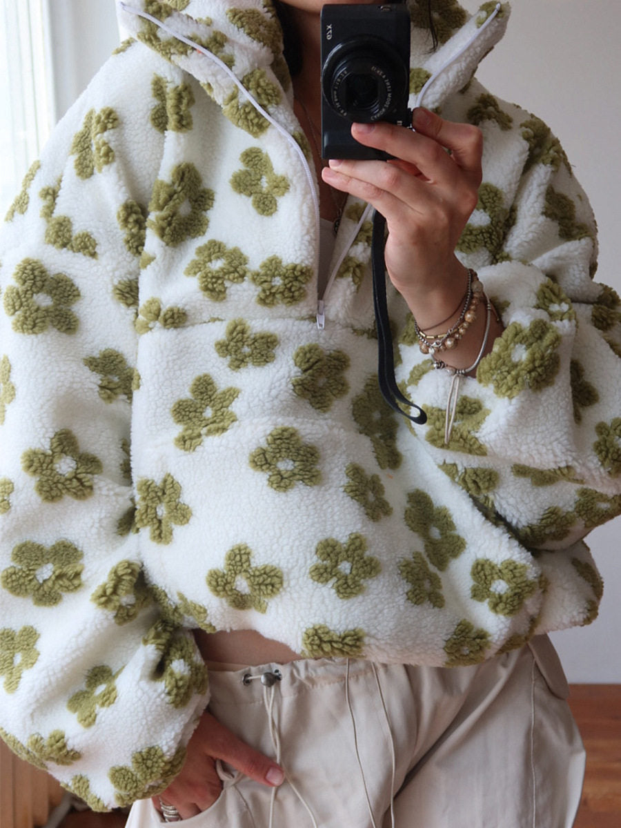 Damen Hoodie mit floralem Design und hohem Kragen - 2 - Annoboutique