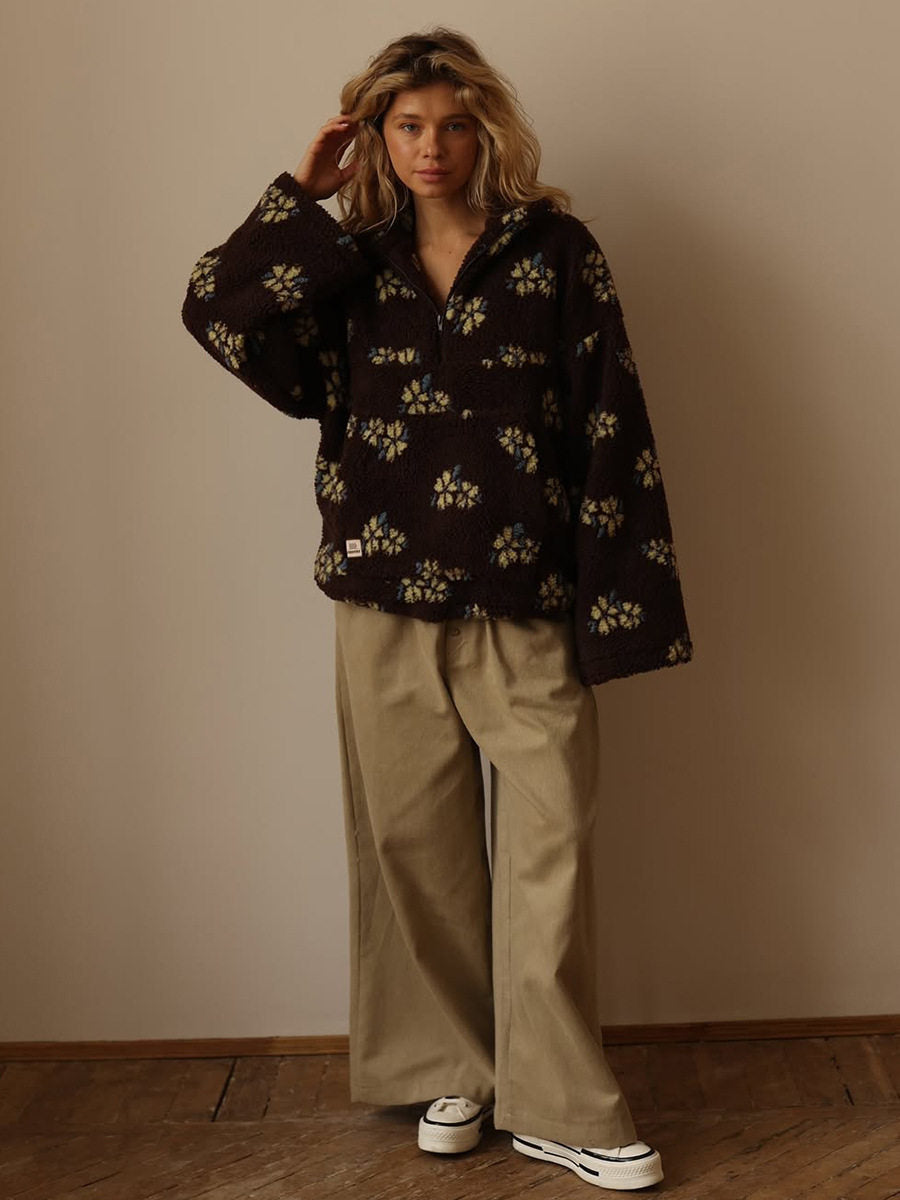 Damen Hoodie mit floralem Design und hohem Kragen - 3 - Annoboutique