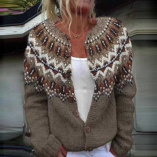 Damen Cardigan mit auffälligem Muster und Knopfdetails - 1 - Annoboutique