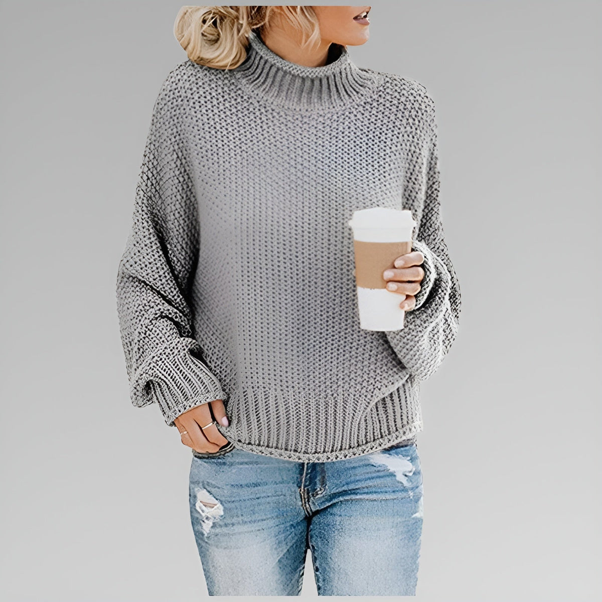 Pullover Damen mit modernem Stehkragen und lockerer Passform - 3 - Annoboutique