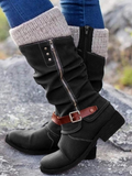 Stiefeletten Damen mit Strickbund und praktischer Schnalle - 1 - Annoboutique