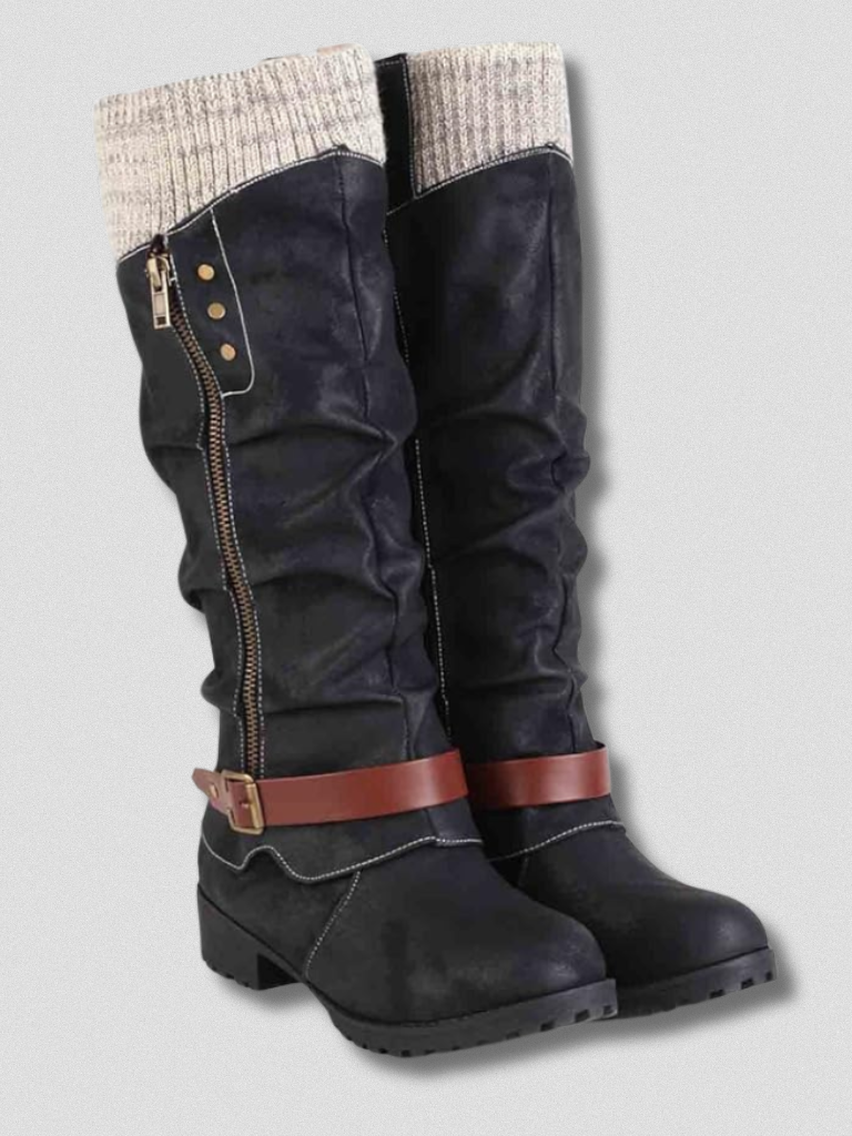 Stiefeletten Damen mit Strickbund und praktischer Schnalle - 2 - Annoboutique