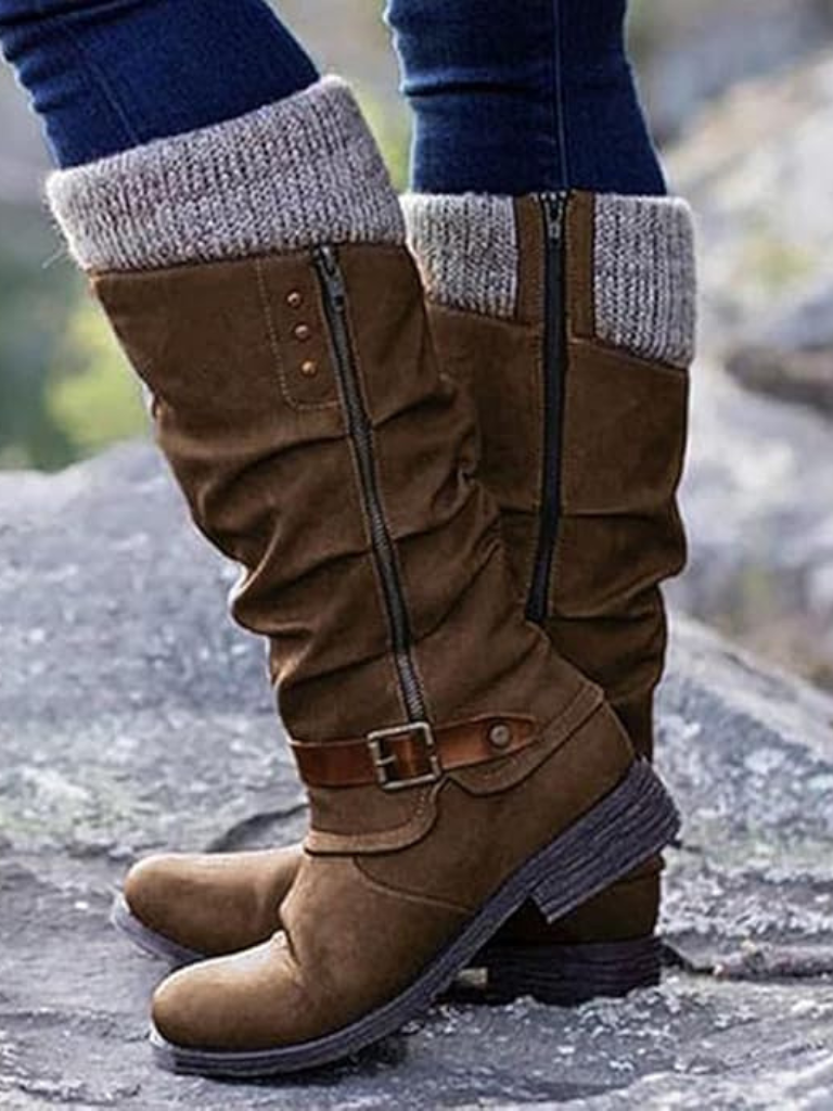 Stiefeletten Damen mit Strickbund und praktischer Schnalle - 3 - Annoboutique