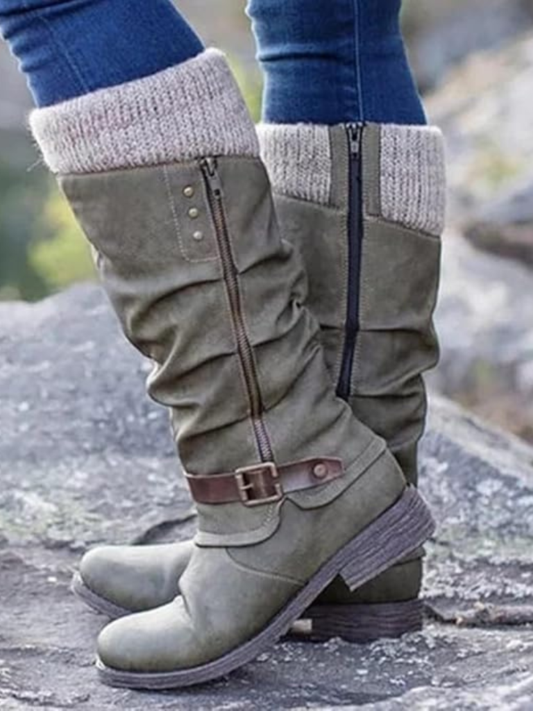 Stiefeletten Damen mit Strickbund und praktischer Schnalle - 5 - Annoboutique