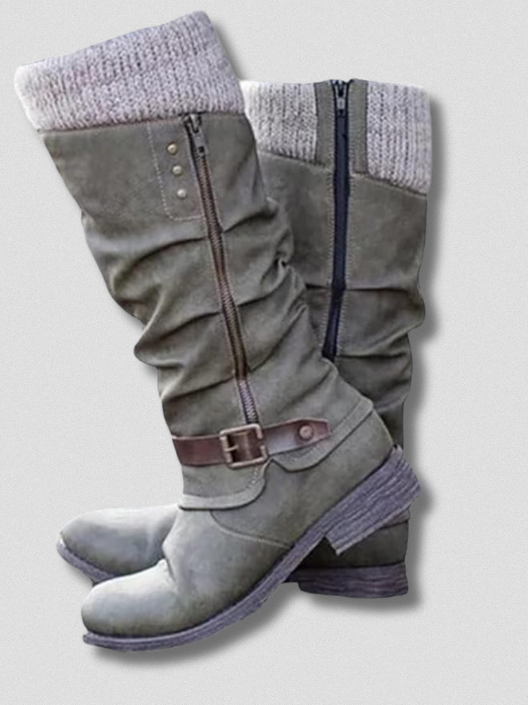 Stiefeletten Damen mit Strickbund und praktischer Schnalle - 6 - Annoboutique