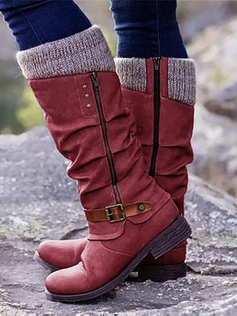 Stiefeletten Damen mit Strickbund und praktischer Schnalle - 7 - Annoboutique