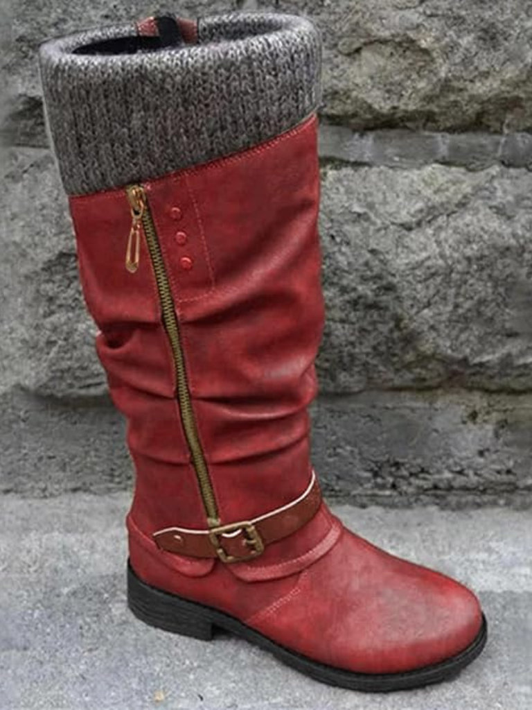 Stiefeletten Damen mit Strickbund und praktischer Schnalle - 8 - Annoboutique