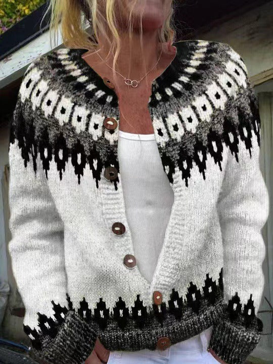 Damen Cardigan mit auffälligem Muster und Knöpfen - 1 - Annoboutique