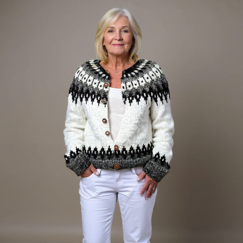 Damen Cardigan mit auffälligem Muster und Knöpfen - 2 - Annoboutique