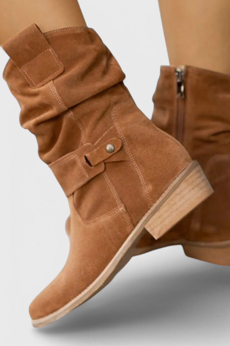 Damen Stiefeletten mit Raffung und modischem Riemen - 3 - Annoboutique