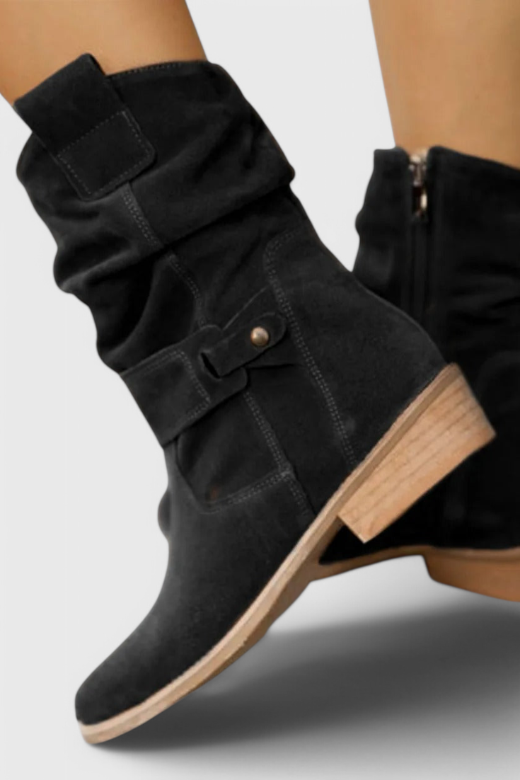 Damen Stiefeletten mit Raffung und modischem Riemen - 4 - Annoboutique