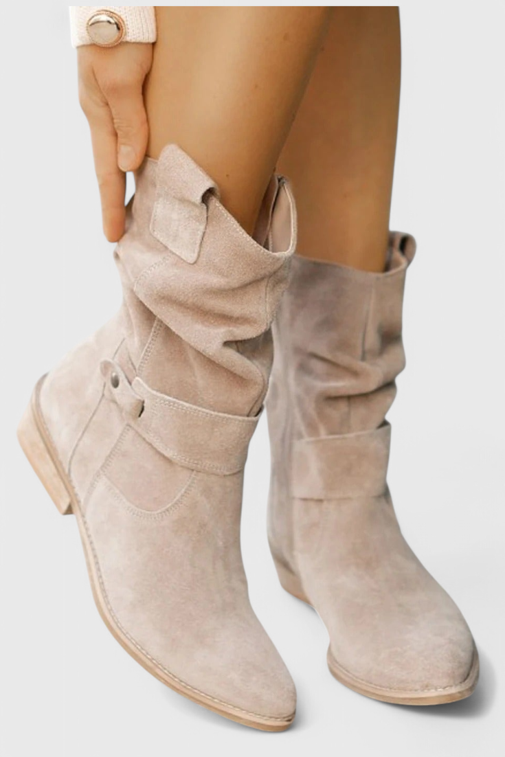 Damen Stiefeletten mit Raffung und modischem Riemen - 5 - Annoboutique