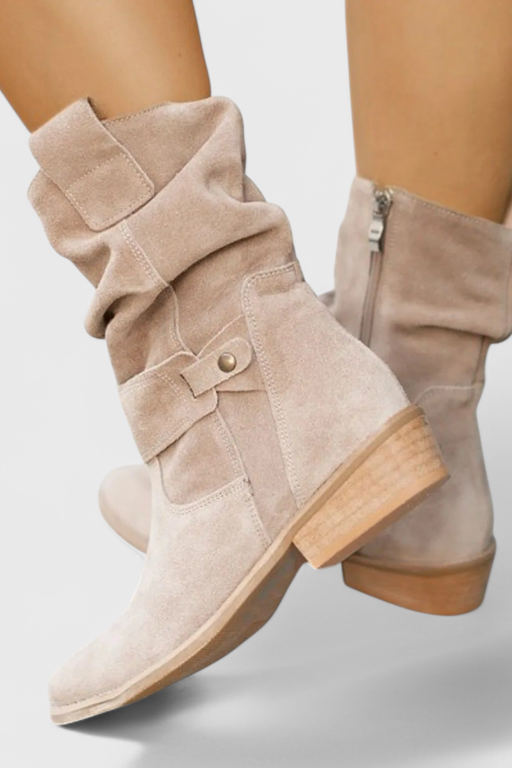 Damen Stiefeletten mit Raffung und modischem Riemen - 6 - Annoboutique