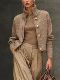 Damen Jacke mit Stehkragen und Knopfakzenten - figurbetont und elegant - 1 - Annoboutique