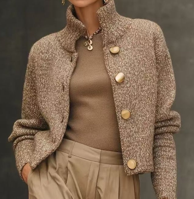 Damen Jacke mit Stehkragen und Knopfakzenten - figurbetont und elegant - 2 - Annoboutique