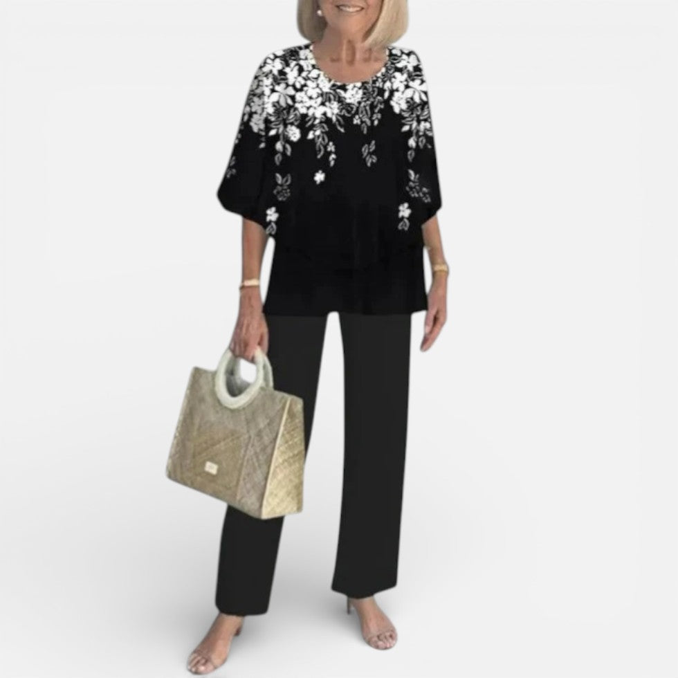 Elegantes Damen Outfit mit floralem Muster und legerem Schnitt - 1 - Annoboutique
