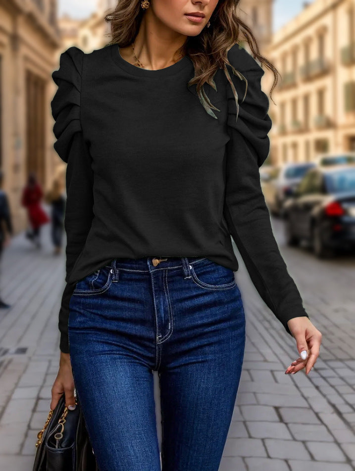 Damen Pullover mit Puffärmeln und Rundhals - 2 - Annoboutique