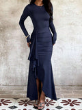 Abendkleid Damen mit langen Ärmeln und asymmetrischem Volant - 7 - Annoboutique