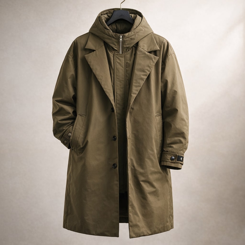 Wickelmantel Damen mit Kapuze im modernen Layering-Stil - 1 - Annoboutique