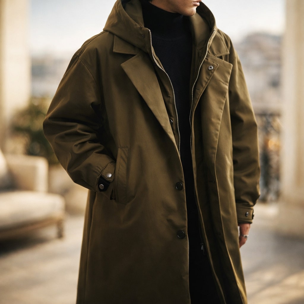 Wickelmantel Damen mit Kapuze im modernen Layering-Stil - 3 - Annoboutique