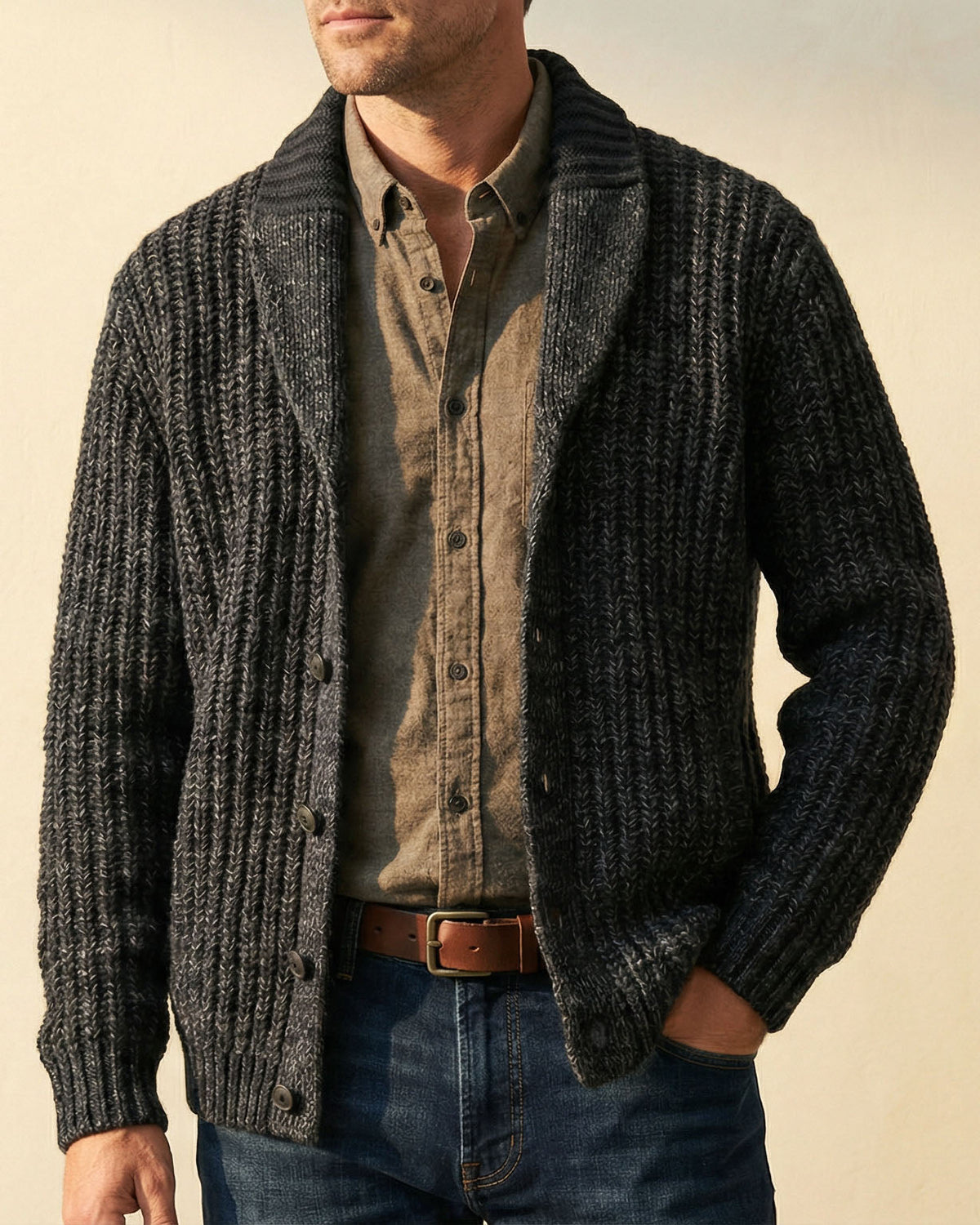Damen Cardigan mit Schalkragen und lockerer Passform - 5 - Annoboutique