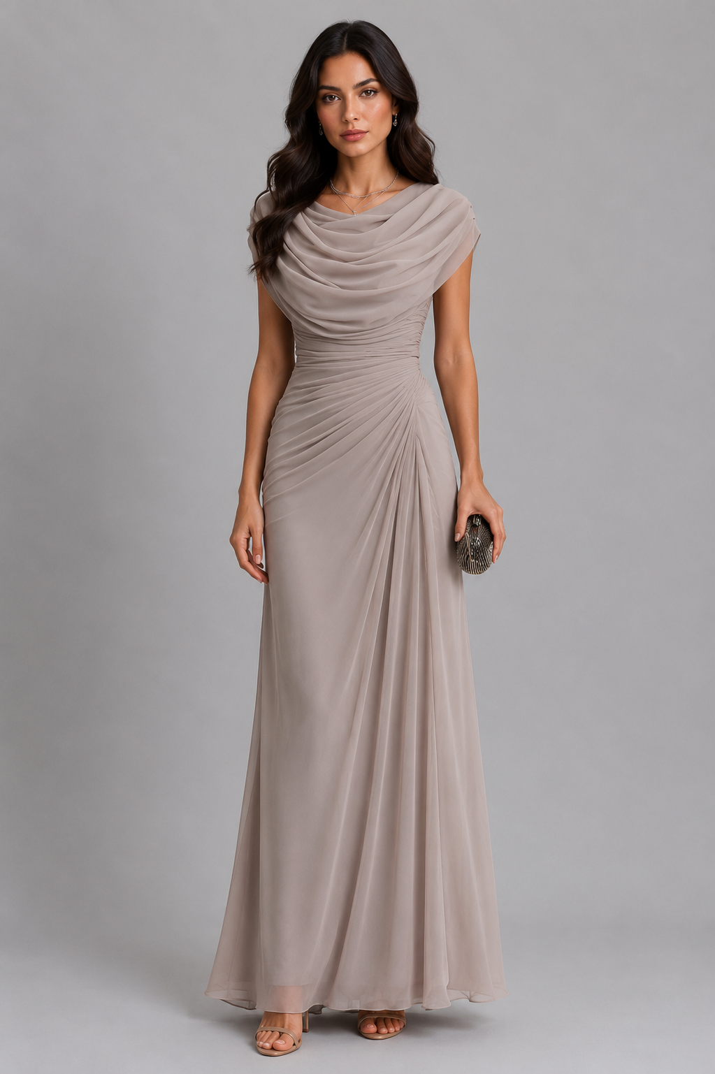 Elegantes Abendkleid Damen mit Wickeloptik und fließendem Wasserfallausschnitt - 4 - Annoboutique