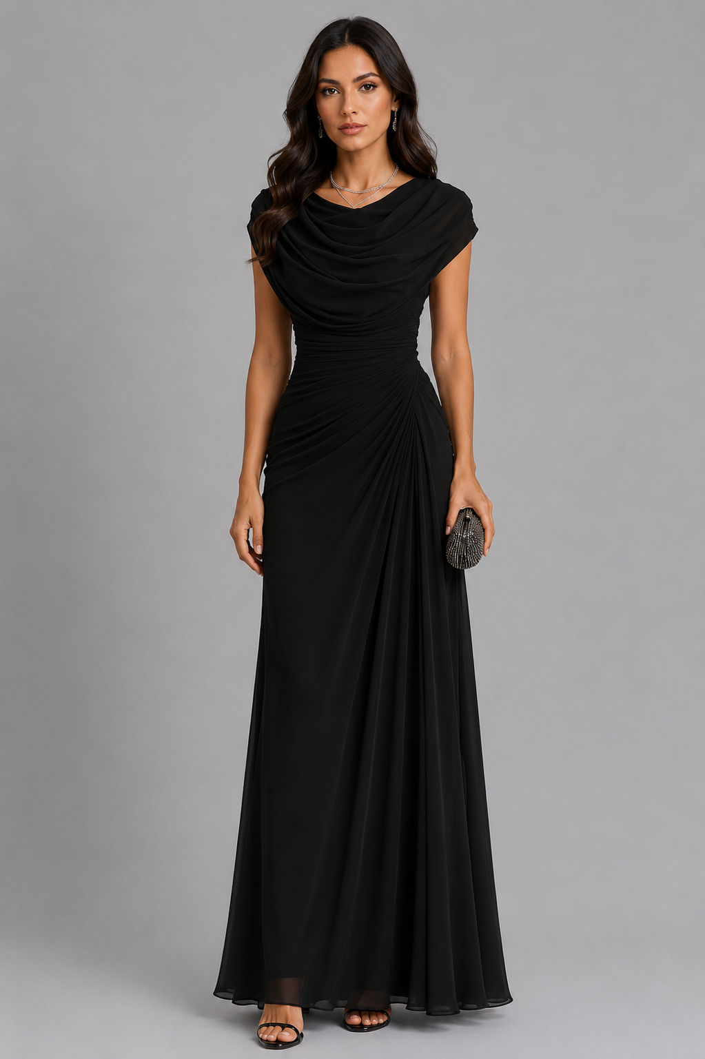 Elegantes Abendkleid Damen mit Wickeloptik und fließendem Wasserfallausschnitt - 5 - Annoboutique