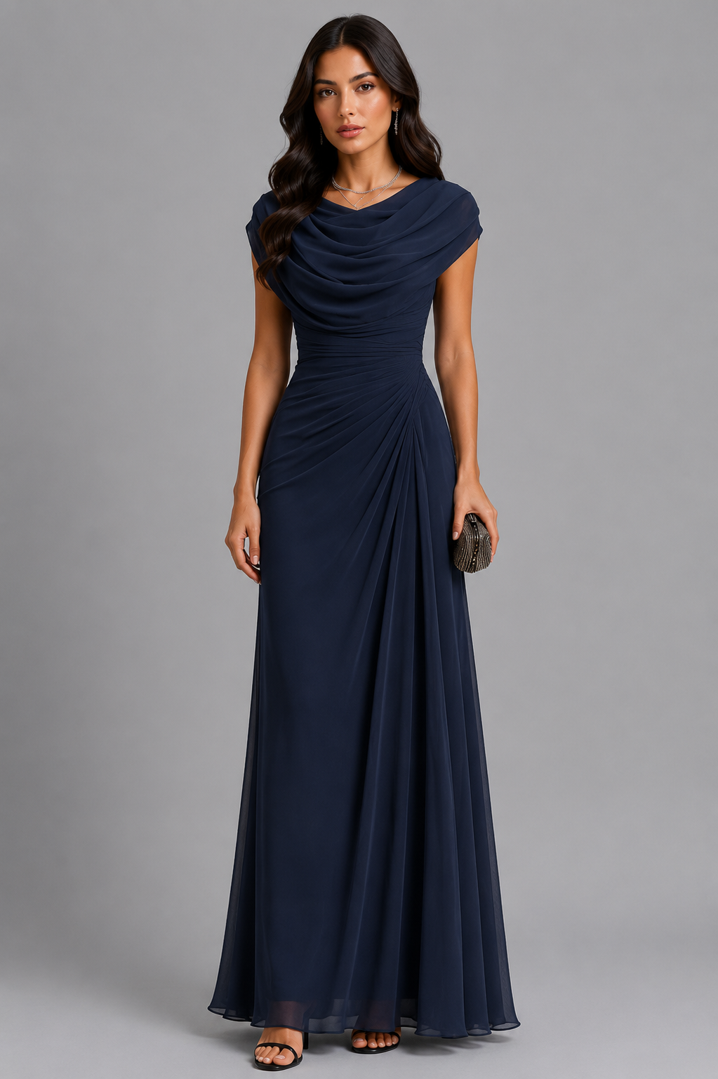 Elegantes Abendkleid Damen mit Wickeloptik und fließendem Wasserfallausschnitt - 6 - Annoboutique